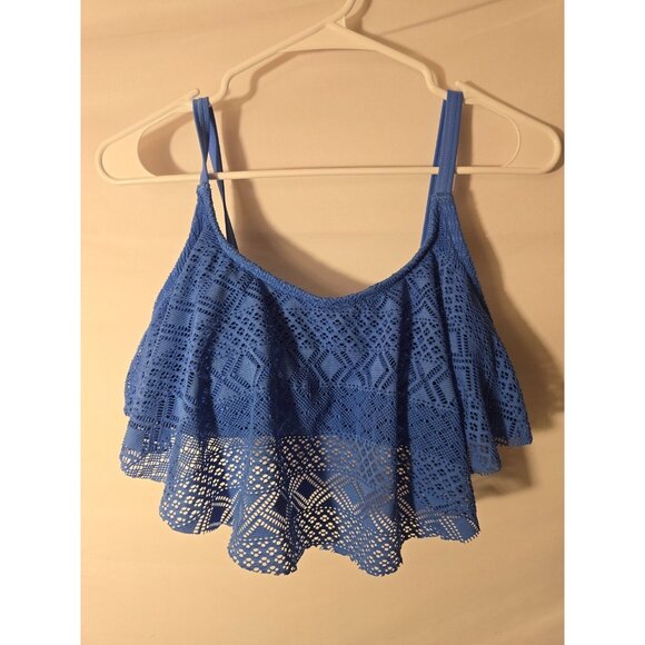 VM Full Coverage Womens Plus Size 18W 1X Bikini Swimsuit Top Blue Lace - Picture 1 of 2